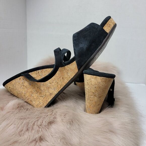Ugg Jullita Strappy BlackSuede Cork Wedge Womens Sandals Shoes Size 11 - Picture 5 of 10